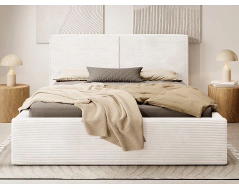 Posteľ Inez 180x200 cm, smotanovo biela štruktúrovaná látka