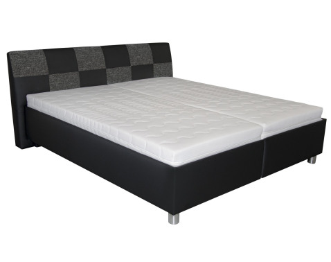 Posteľ Nice 180x200 cm, čierna ekokoža/šedá tkanina, s matracmi