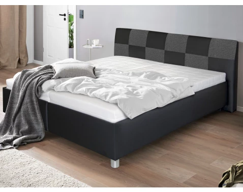 Posteľ Nice 180x200 cm, čierna ekokoža/sivá tkanina, bez matracov