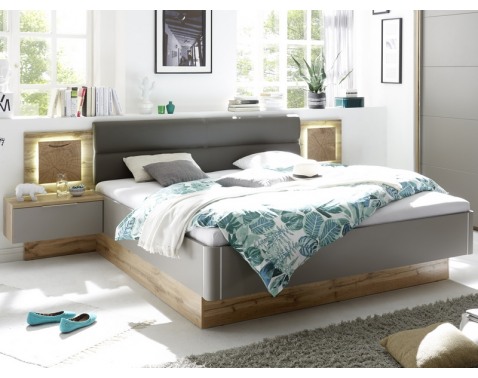 Posteľ s nočnými stolíkmi Capri 180x200 cm, dub wotan/šedá