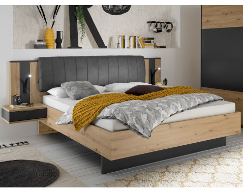 Posteľ s nočnými stolíkmi Cordoba 180x200 cm, dub artisan/grafit