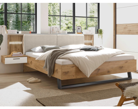 Posteľ s nočnými stolíkmi Daria 180x200 cm, dub/biela, s osvetlením