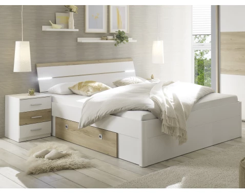 Posteľ s nočnými stolíkmi Kiara 180x200 cm, biela/dub baysen