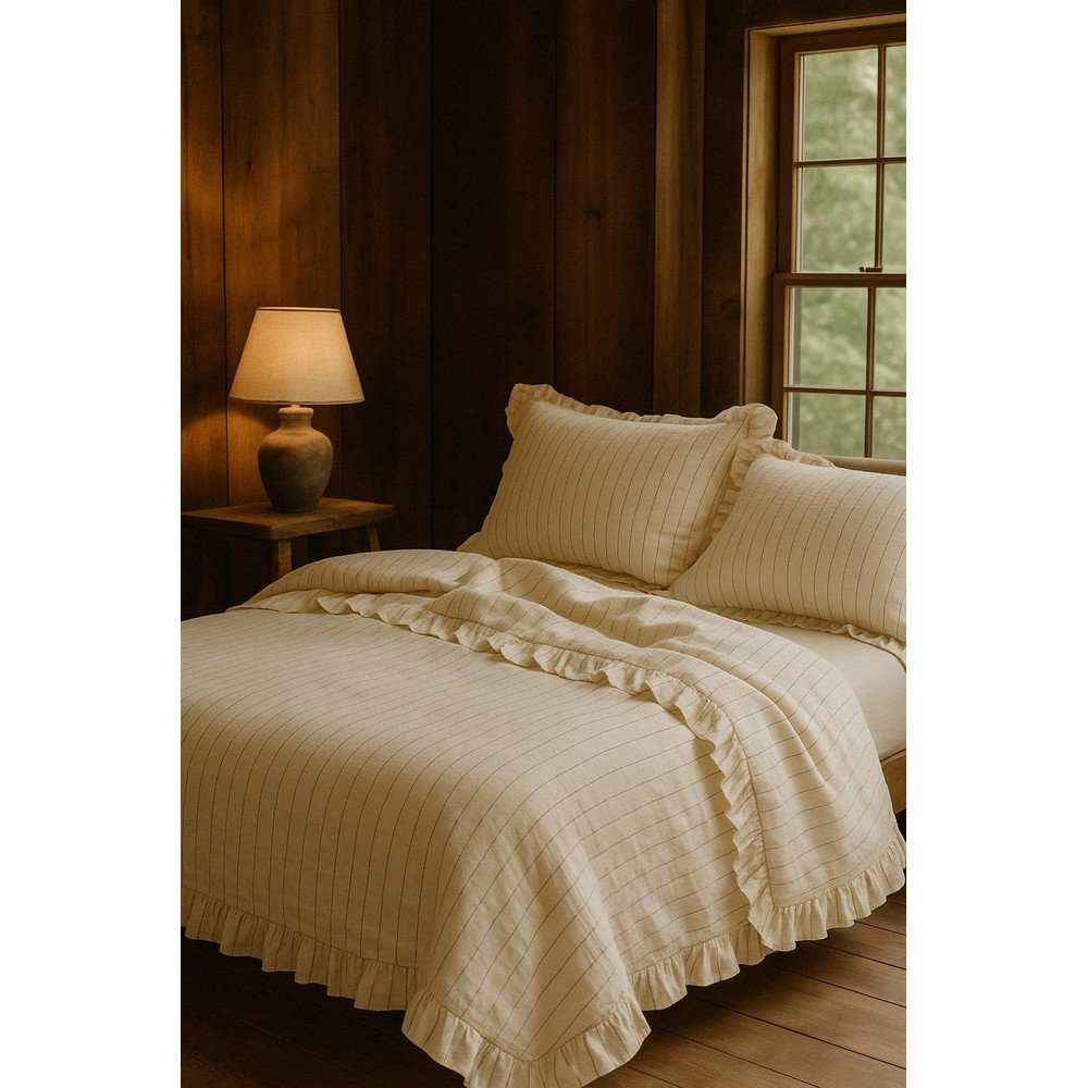 Béžové obliečky na jednolôžko z bavlny Renforcé 140x200 cm Amalia Striped – Mila Home Luxury