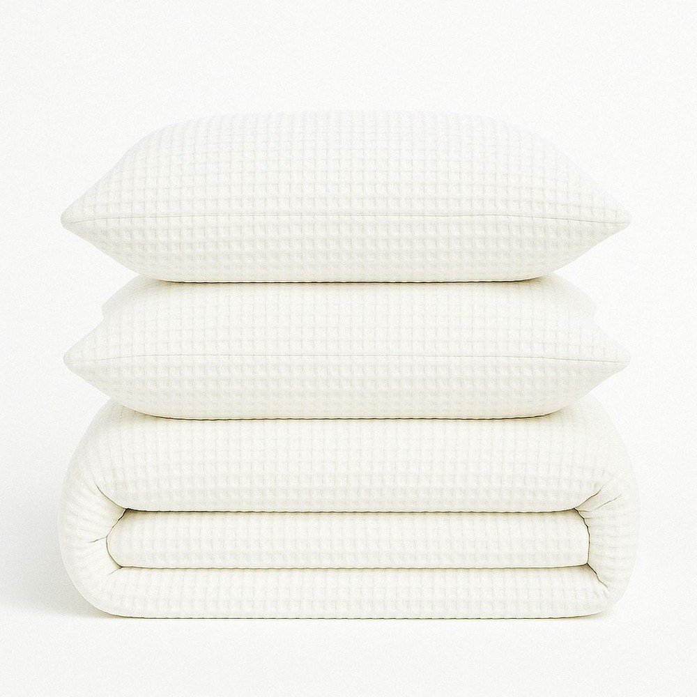 Biele obliečky na jednolôžko z bavlny Renforcé 140x200 cm Waffle Striped – Mila Home Luxury