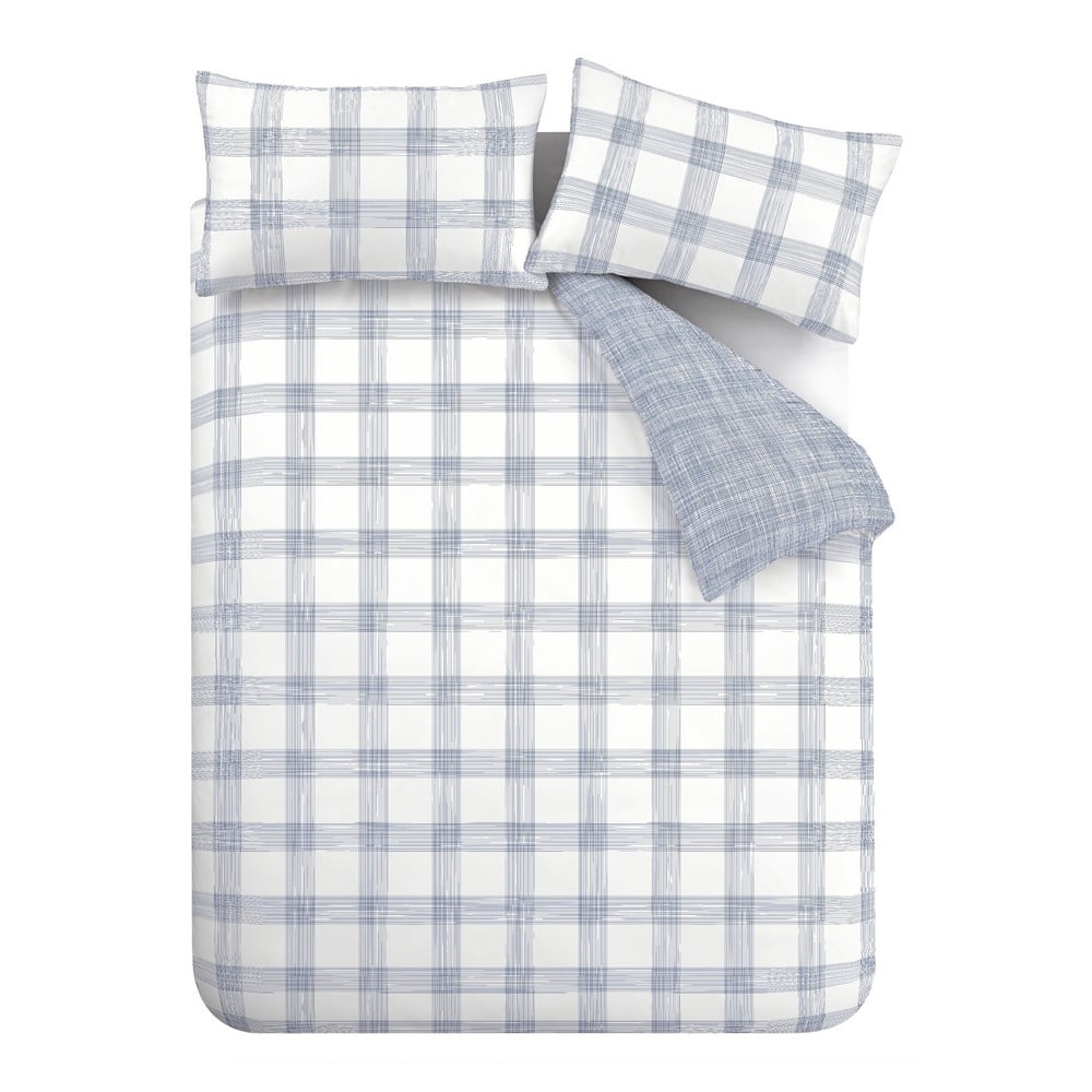 Bielo-modré bavlnené obliečky na dvojlôžko 200x200 cm Marlow Check – Bianca