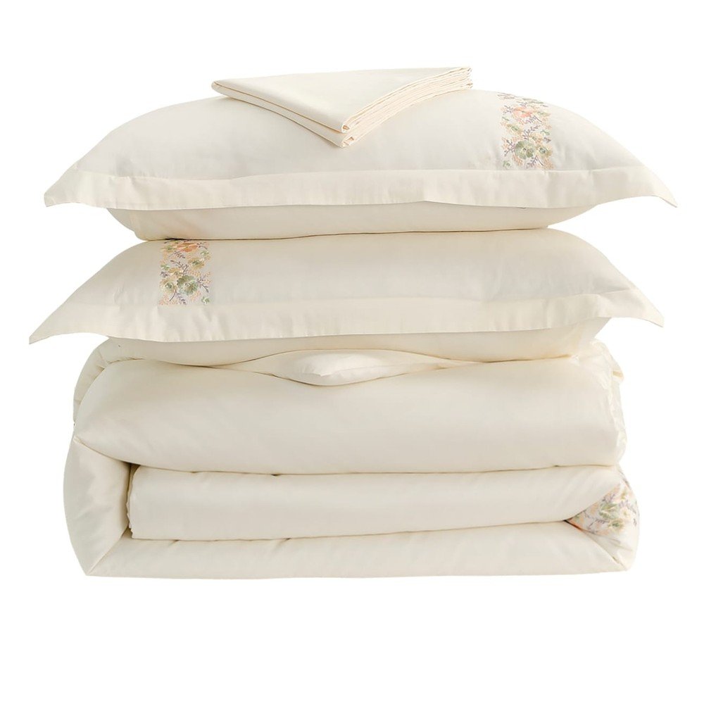 Krémové obliečky na jednolôžko z bavlneného saténu s plachtou/6-dielne 140x200 cm Maison Bloom – Mila Home Luxury