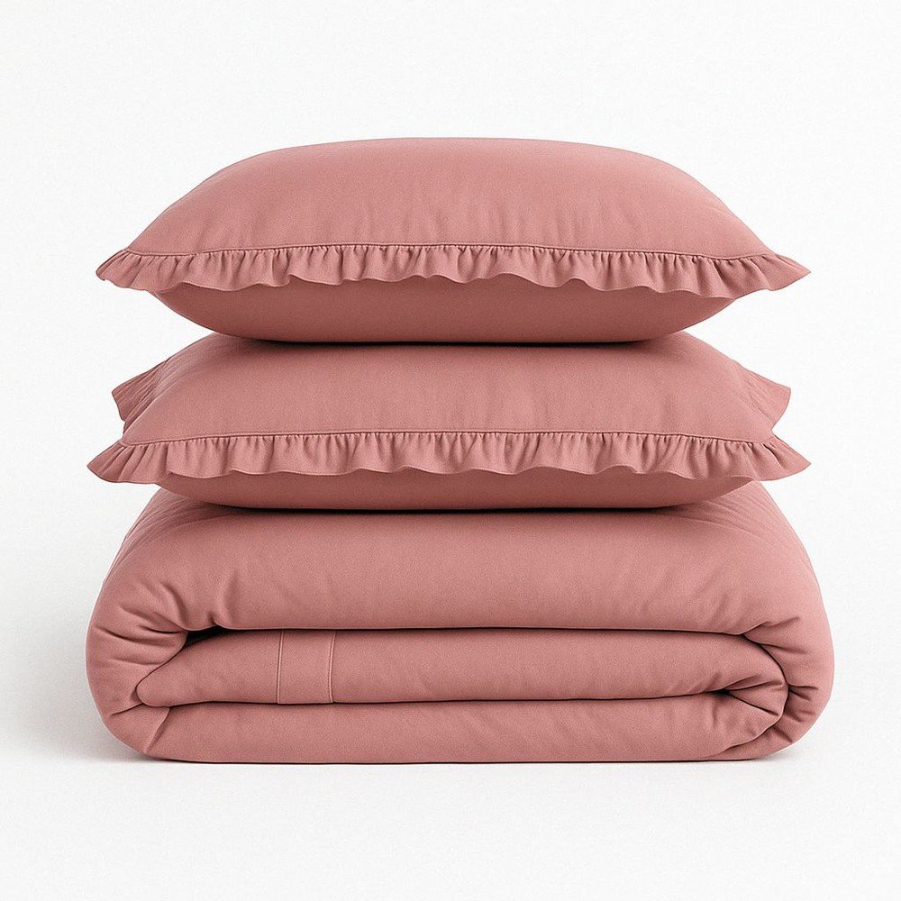 Ružové obliečky na jednolôžko z bavlny Renforcé 140x200 cm Ruffle Striped – Mila Home Luxury