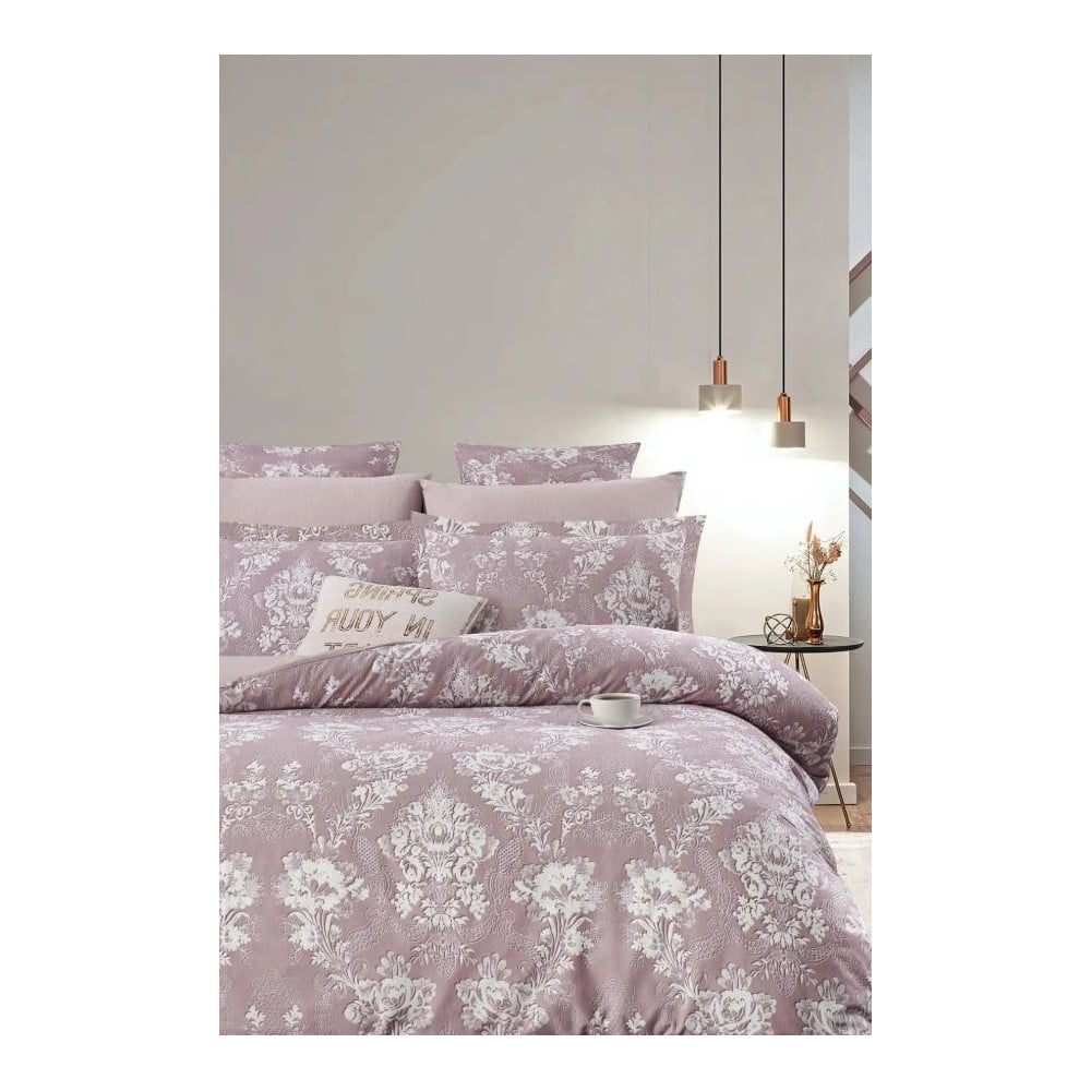 Ružové predĺžené obliečky na dvojlôžko z bavlny Renforcé s plachtou/4-dielne 200x220 cm – Mila Home