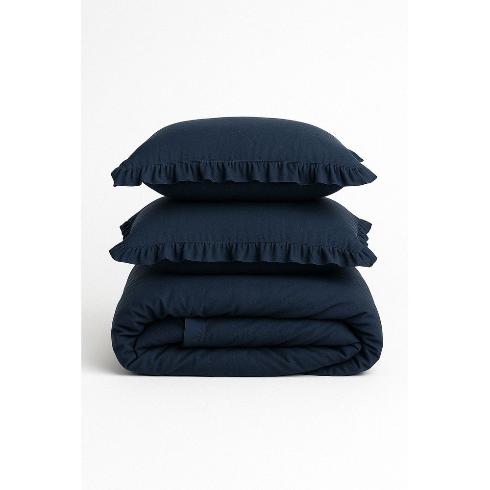 Tmavomodré obliečky na jednolôžko z bavlny Renforcé 140x200 cm Ruffle Striped – Mila Home Luxury