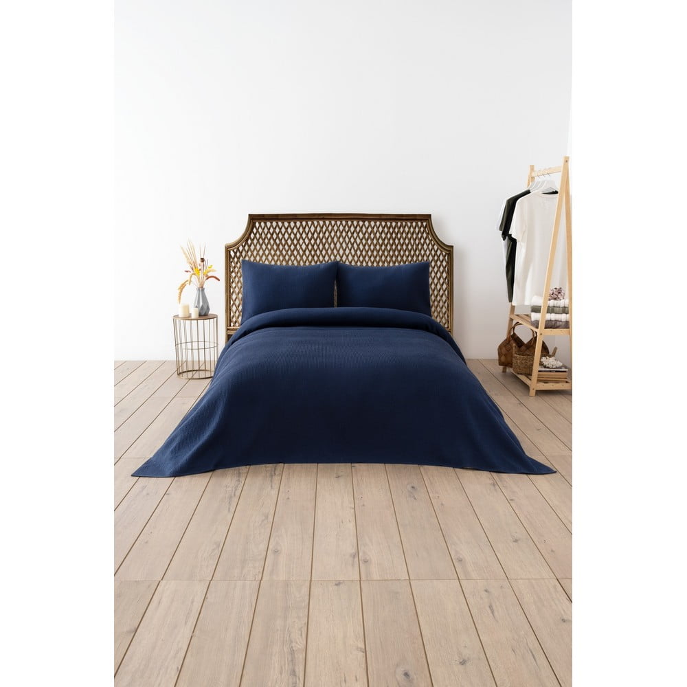 Tmavomodrý pléd 200x220 cm Waffle – Mijolnir