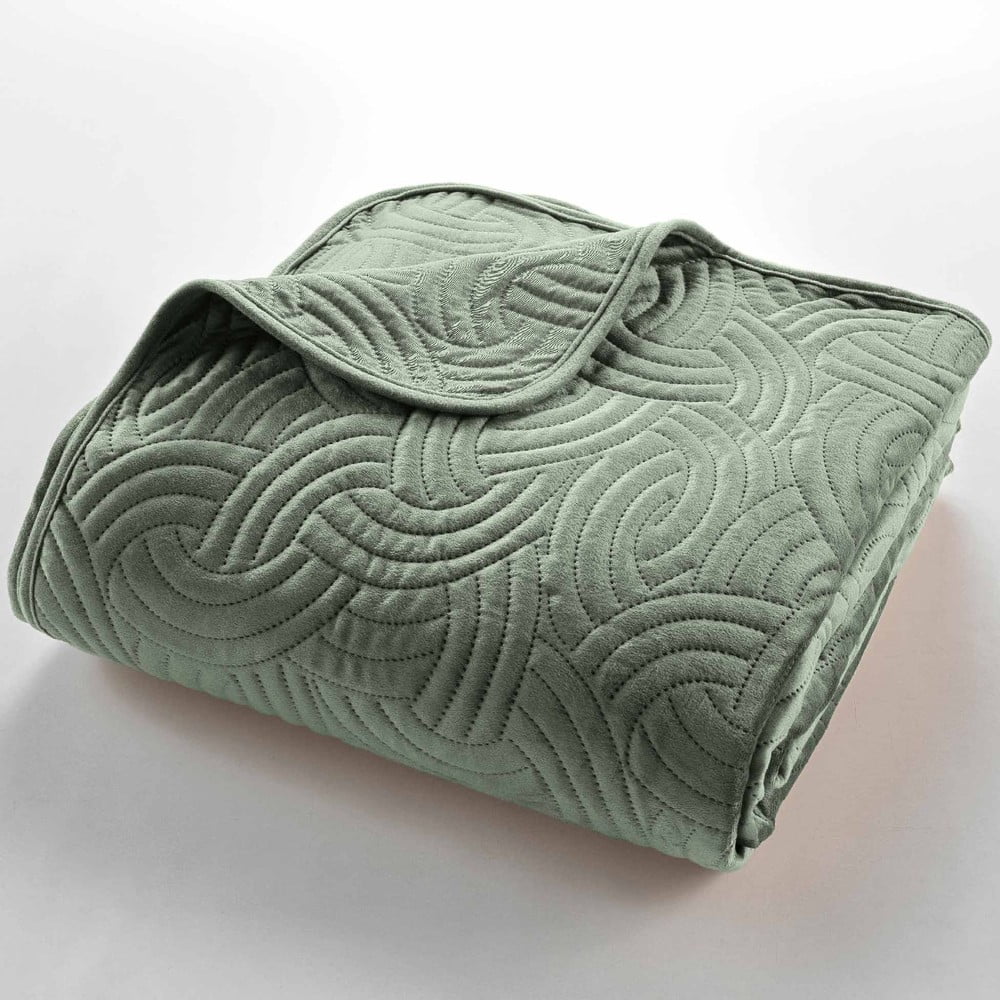 Zelená zamatová súprava prikrývky a obliečky na vankúš 220x240 cm Solange – douceur d'intérieur