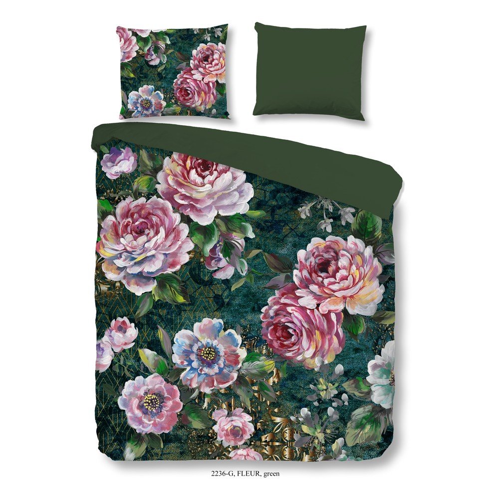 Zelené bavlnené obliečky na jednolôžko/predĺžené 140x220 cm Fleur – Good Morning