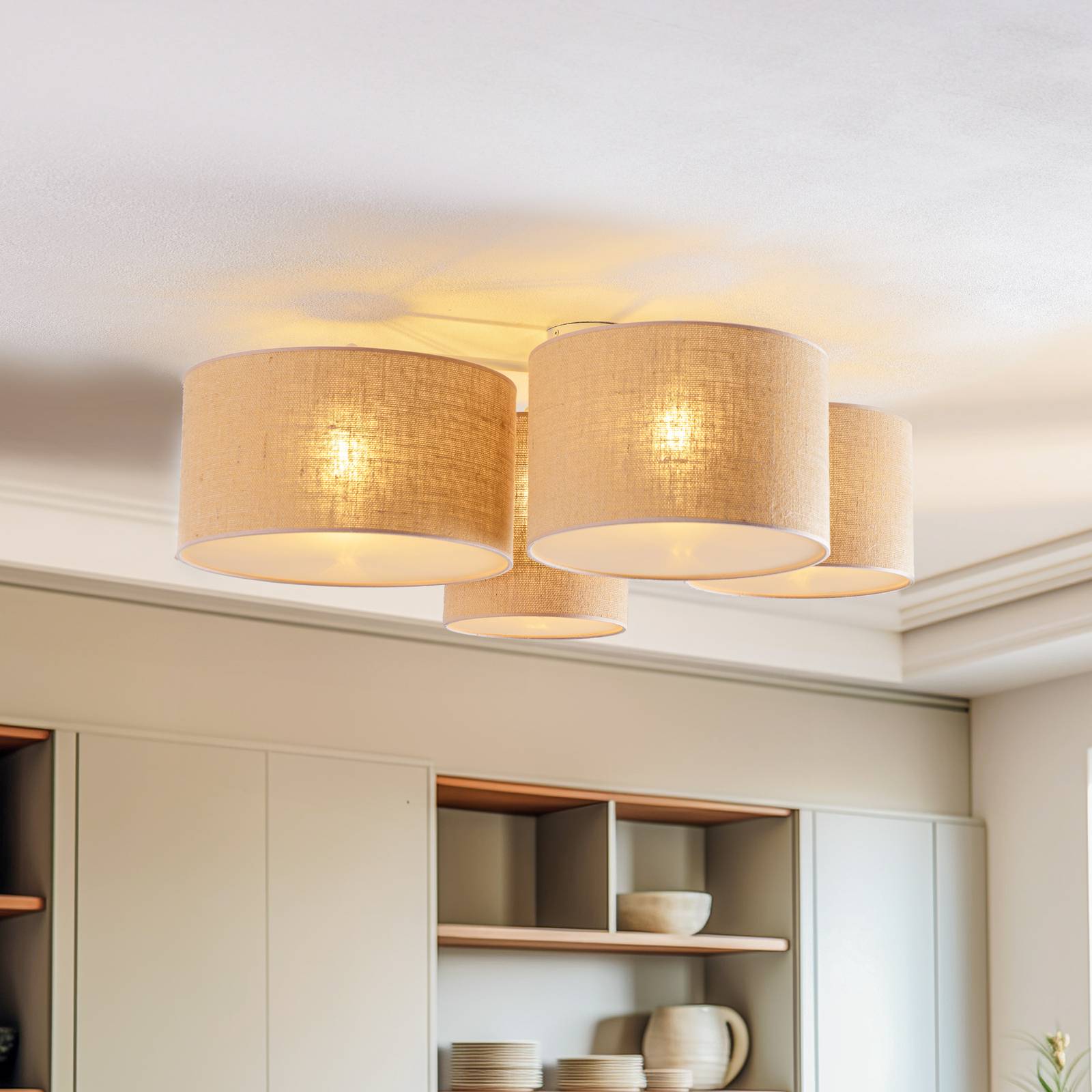 Euluna Lodge stropné svietidlo, 4-pl., juta