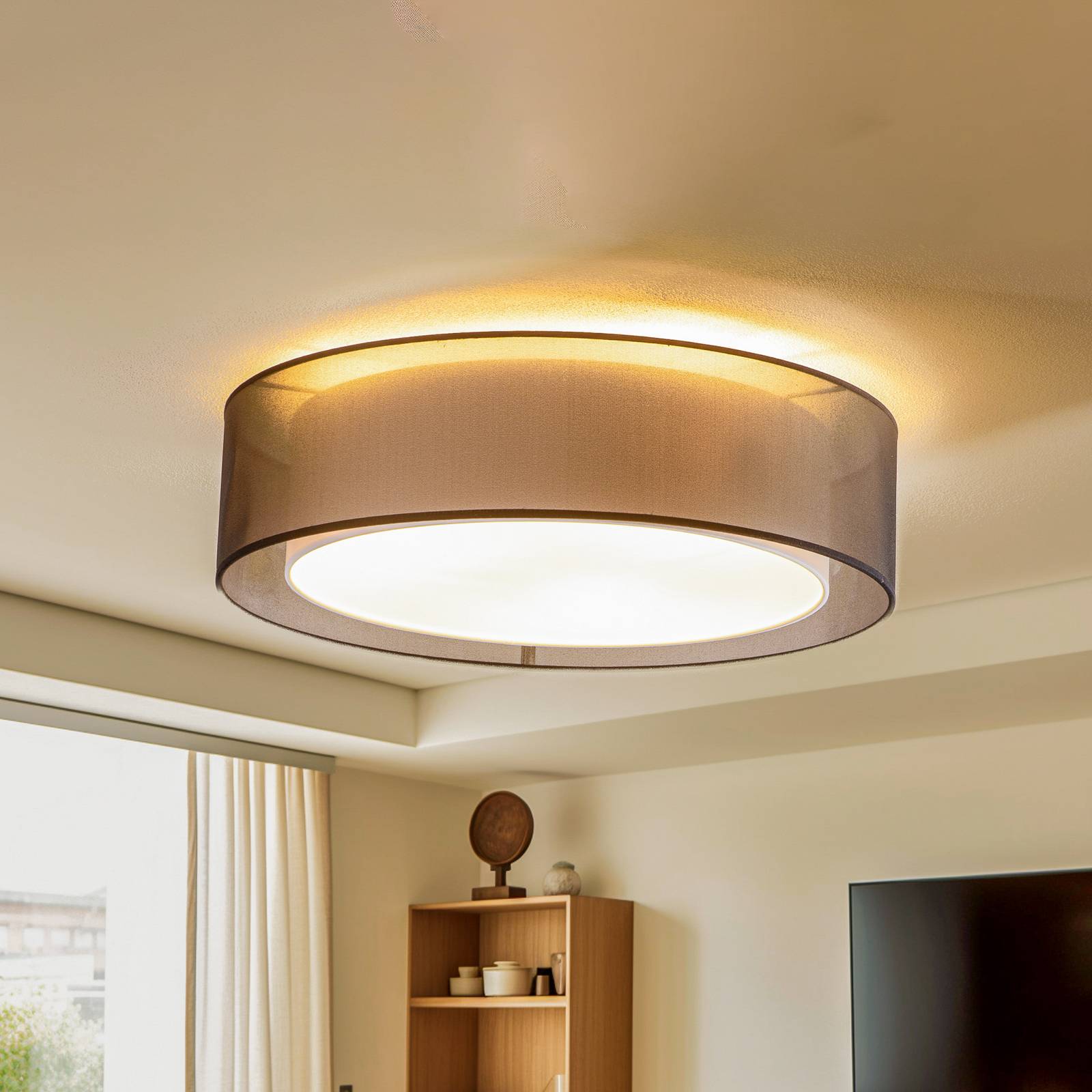 Euluna Tibu stropné svietidlo, textil, Ø50cm, čierne