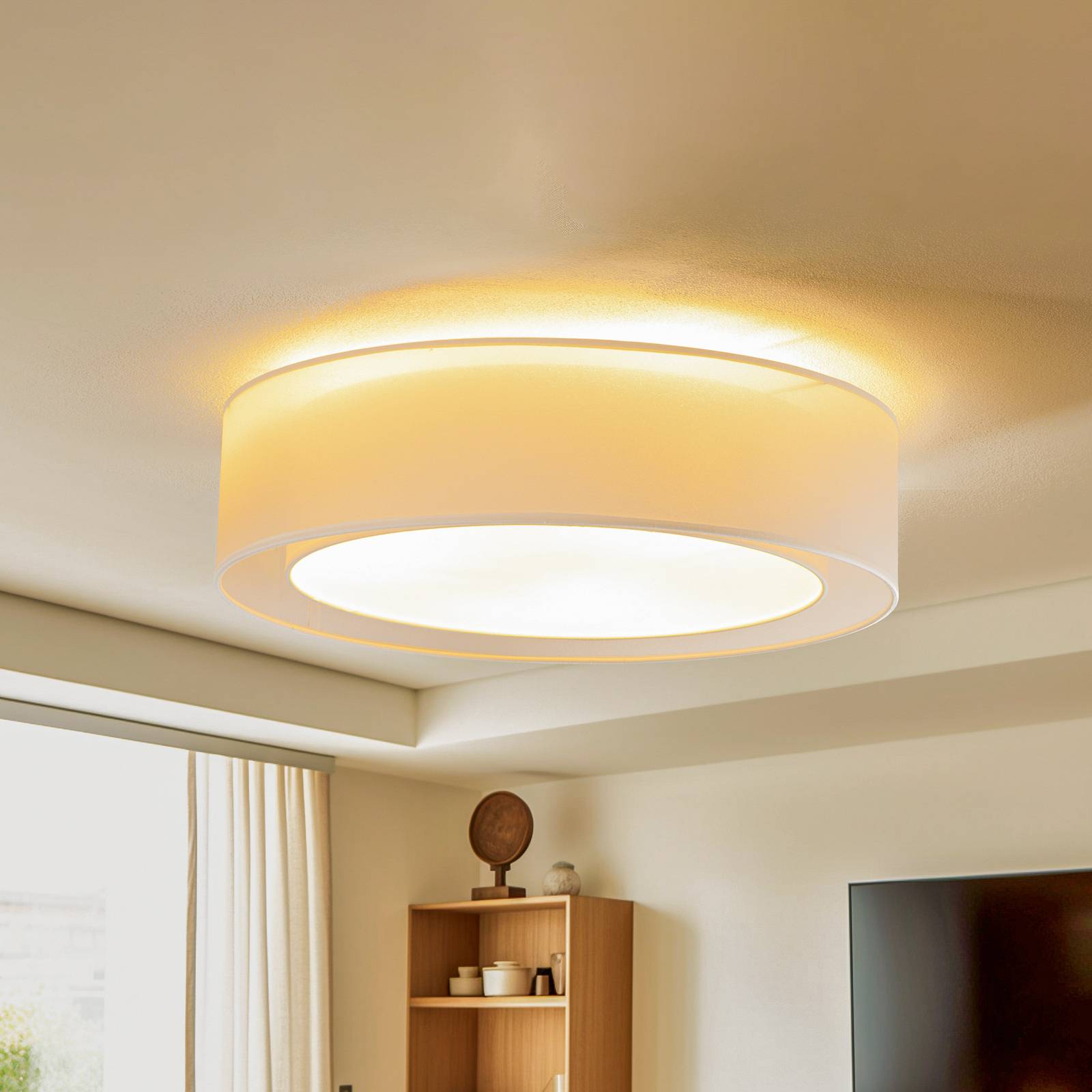 Euluna Tibu stropné svietidlo, textil, Ø50cm, ecru