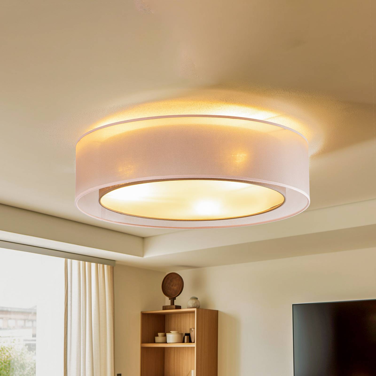 Euluna Tibu stropné svietidlo, textil, Ø50cm, zemitá farba