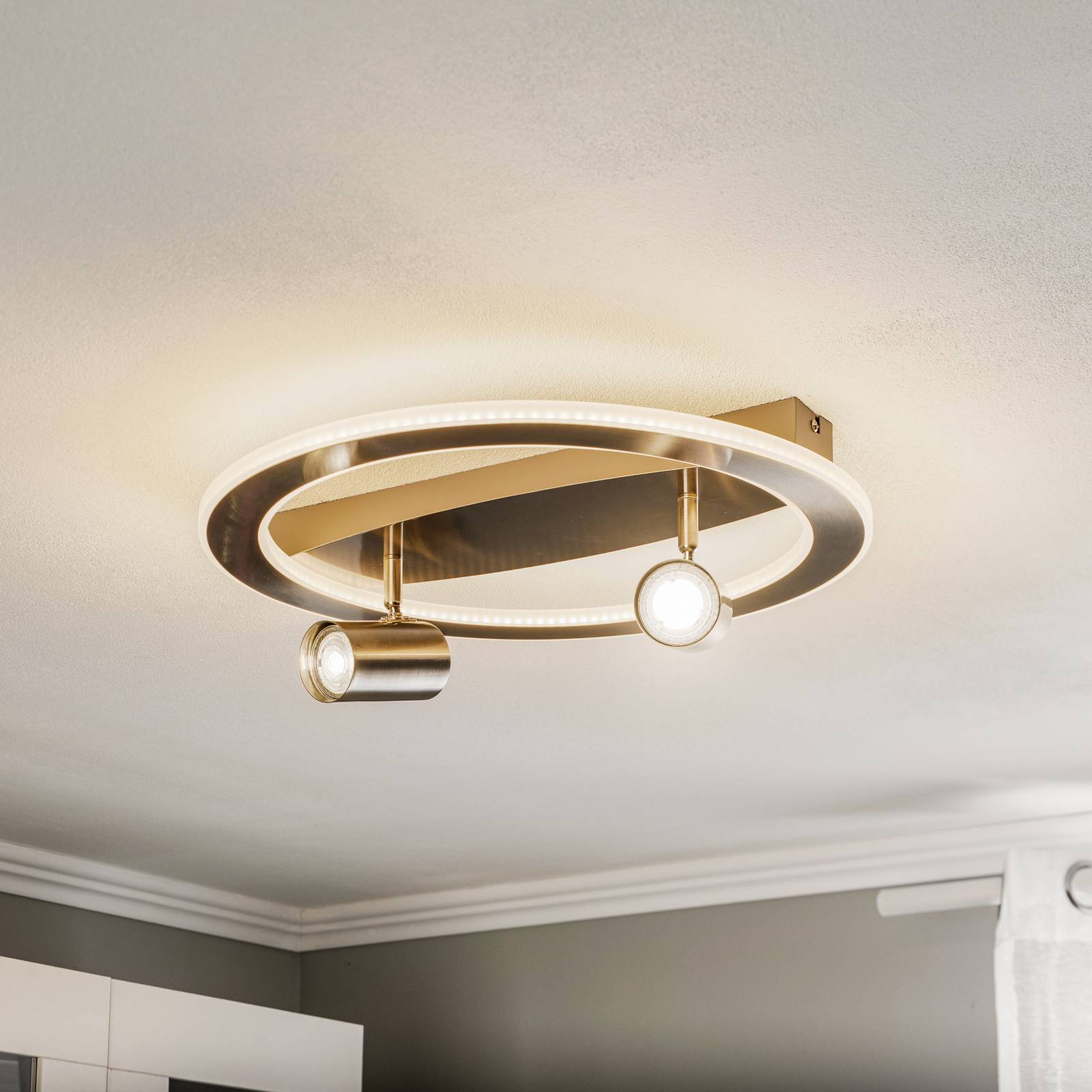 Lindby stropné LED svetlo Berisha, 2-pl. + LED, nikl