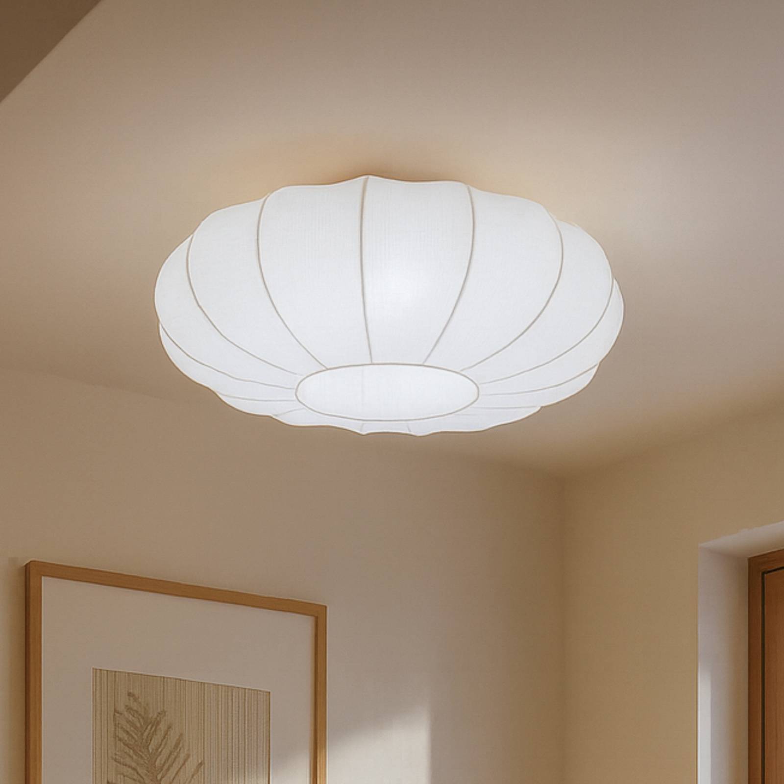 Lindby Stropné svietidlo Helin, biele, Ø 60 cm, textil, 3 x E27