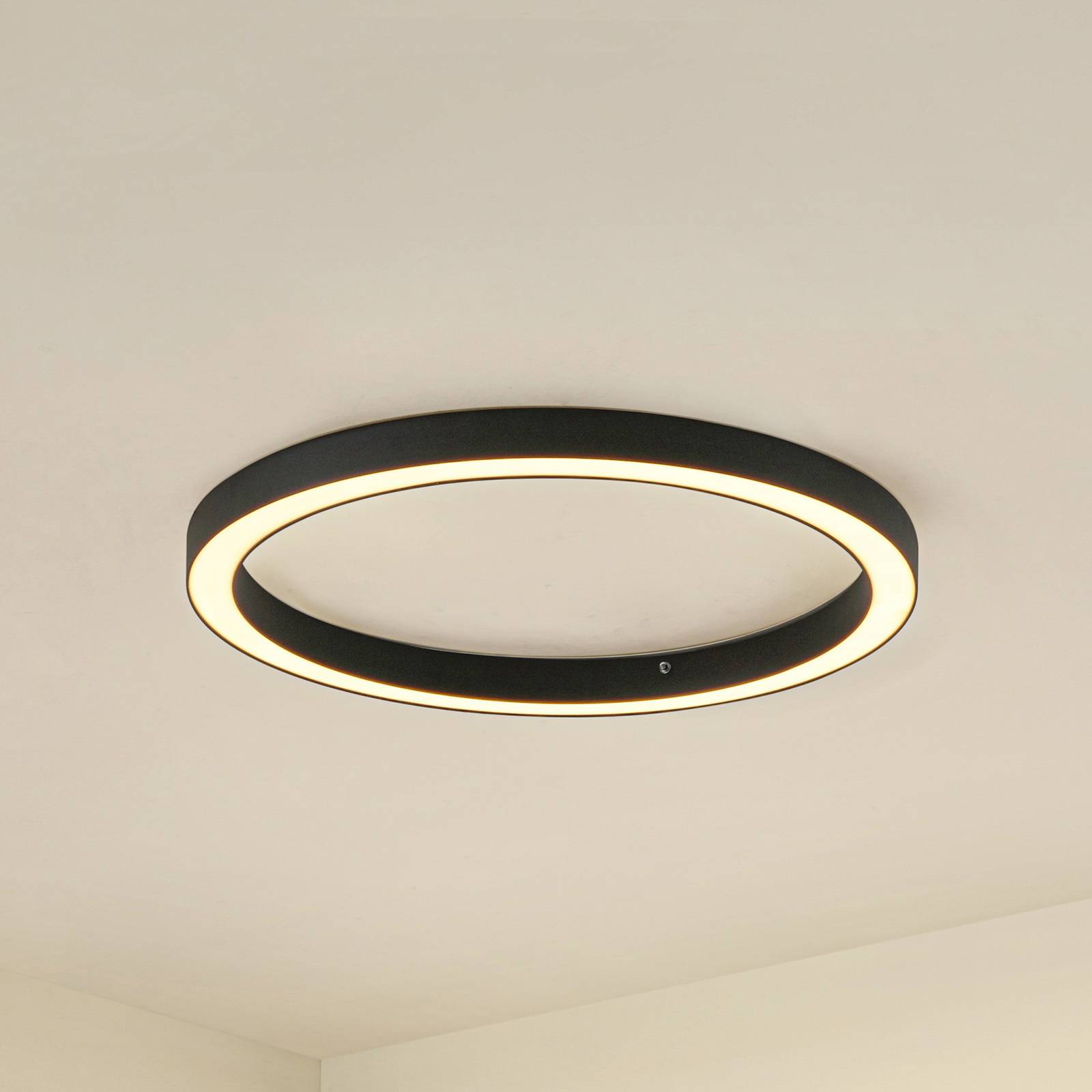Lucande stropné LED svetlo Neor, čierne, Ø 60 cm, CCT, stmievateľné