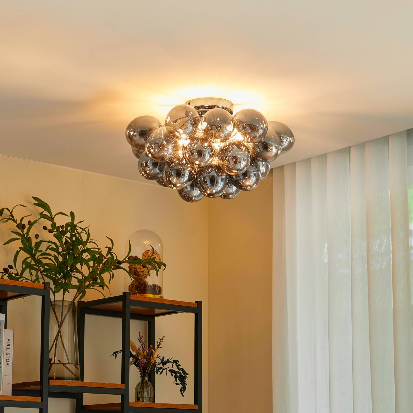 Lucande stropné svietidlo Diborah, dymovo šedá, sklo, Ø 50 cm, G9