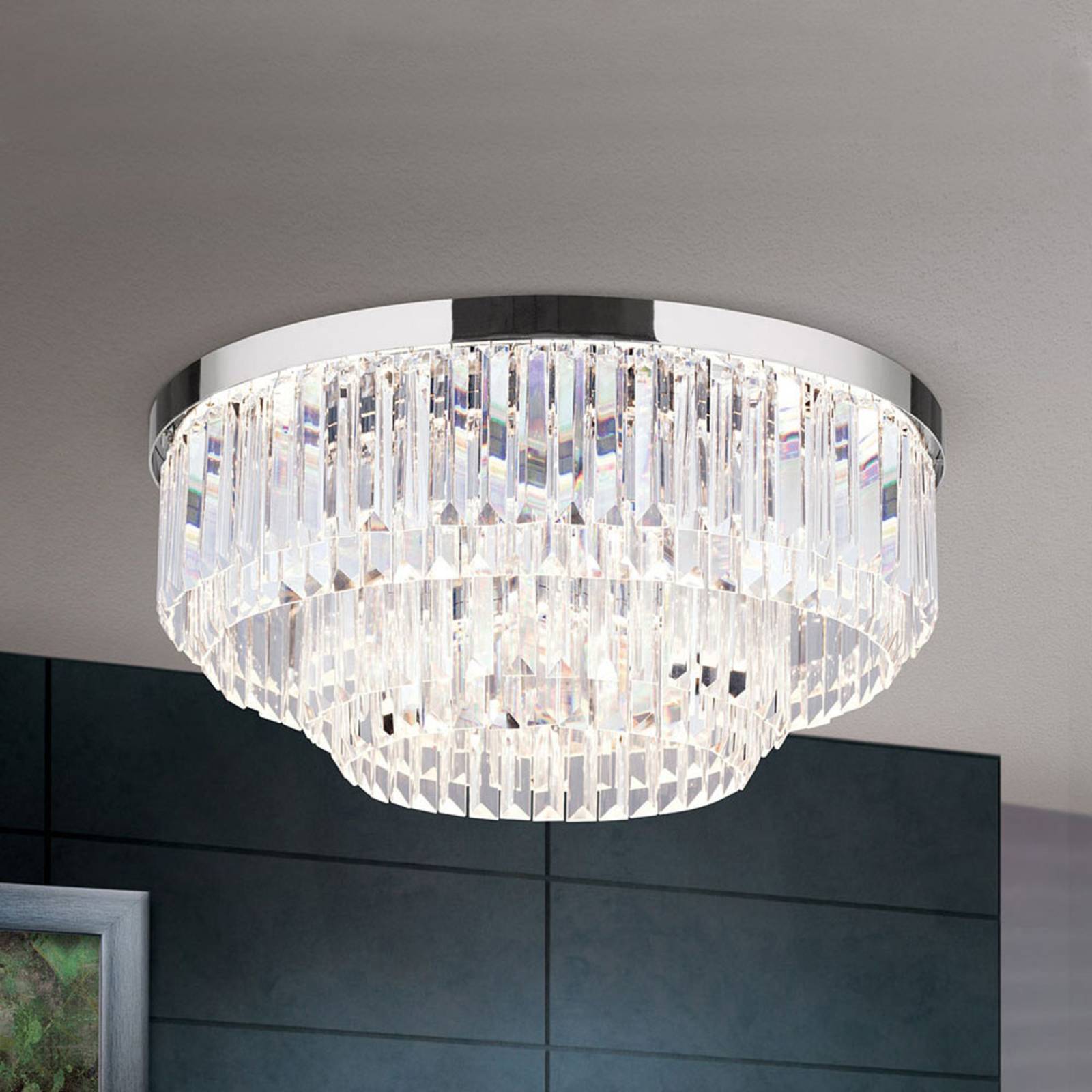 Stropné LED svietidlo Prism, chróm, Ø 55 cm