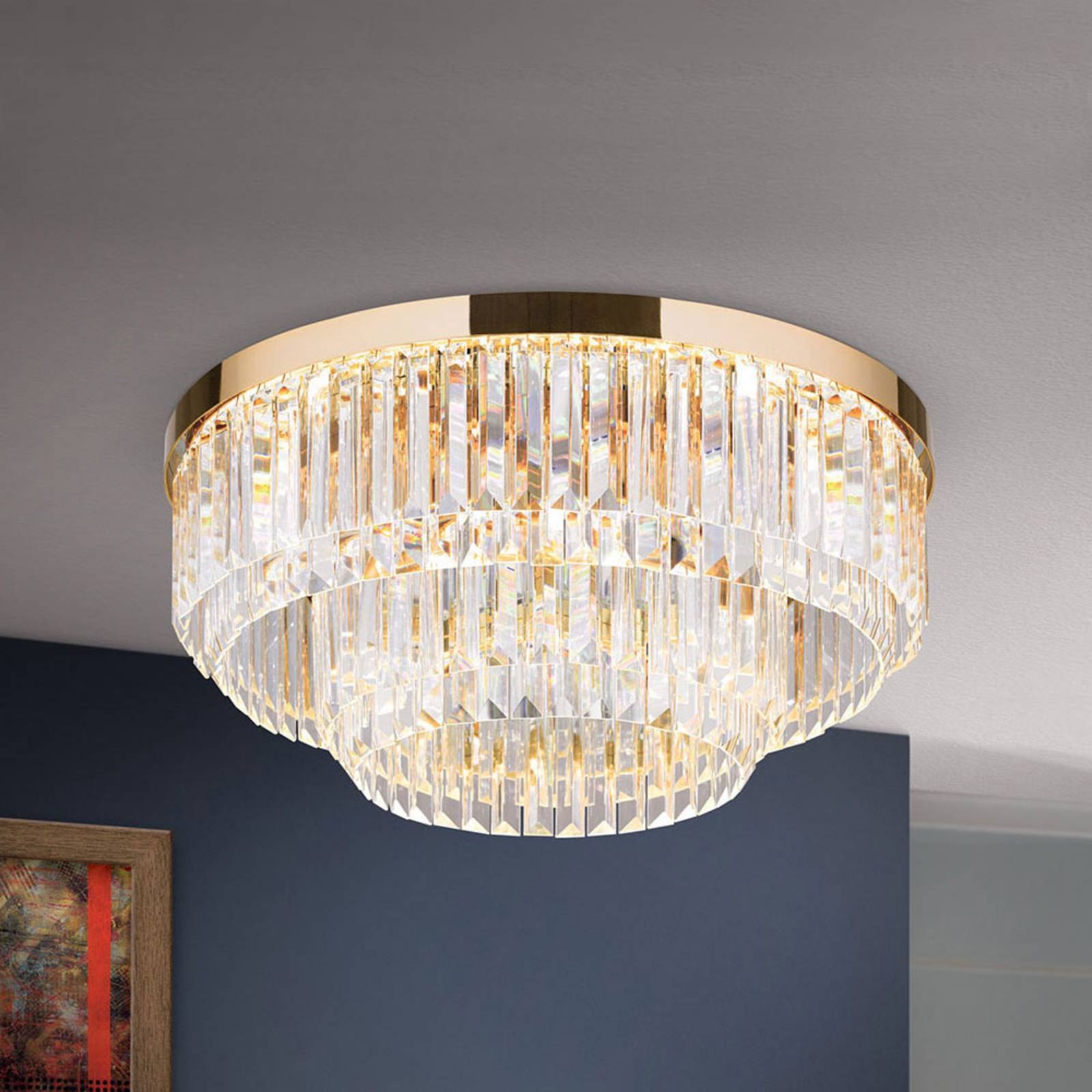 Stropné LED svietidlo Prism, zlaté, Ø 55 cm