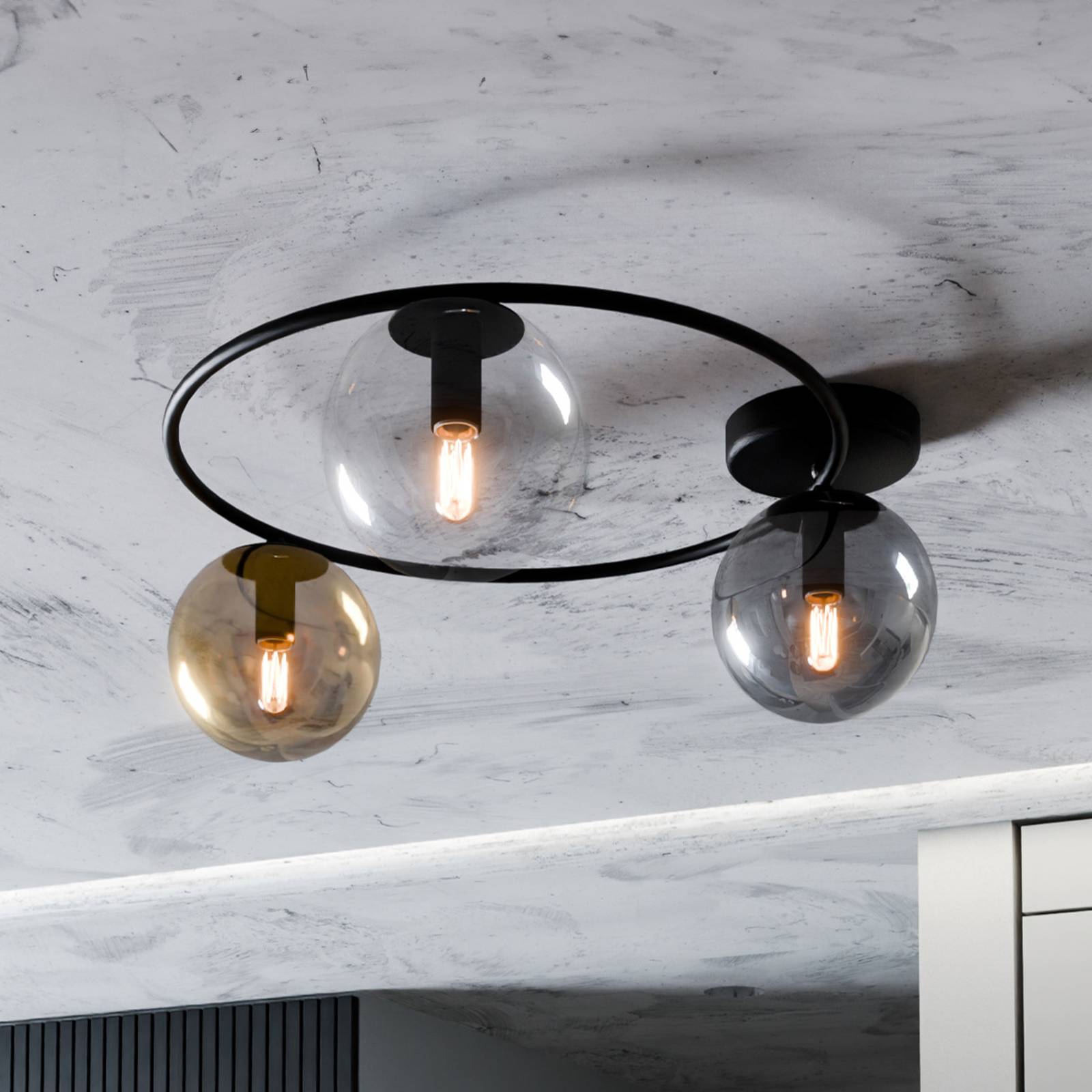 Stropné svietidlo Ascella, 3-plameňové, čierne/farebné