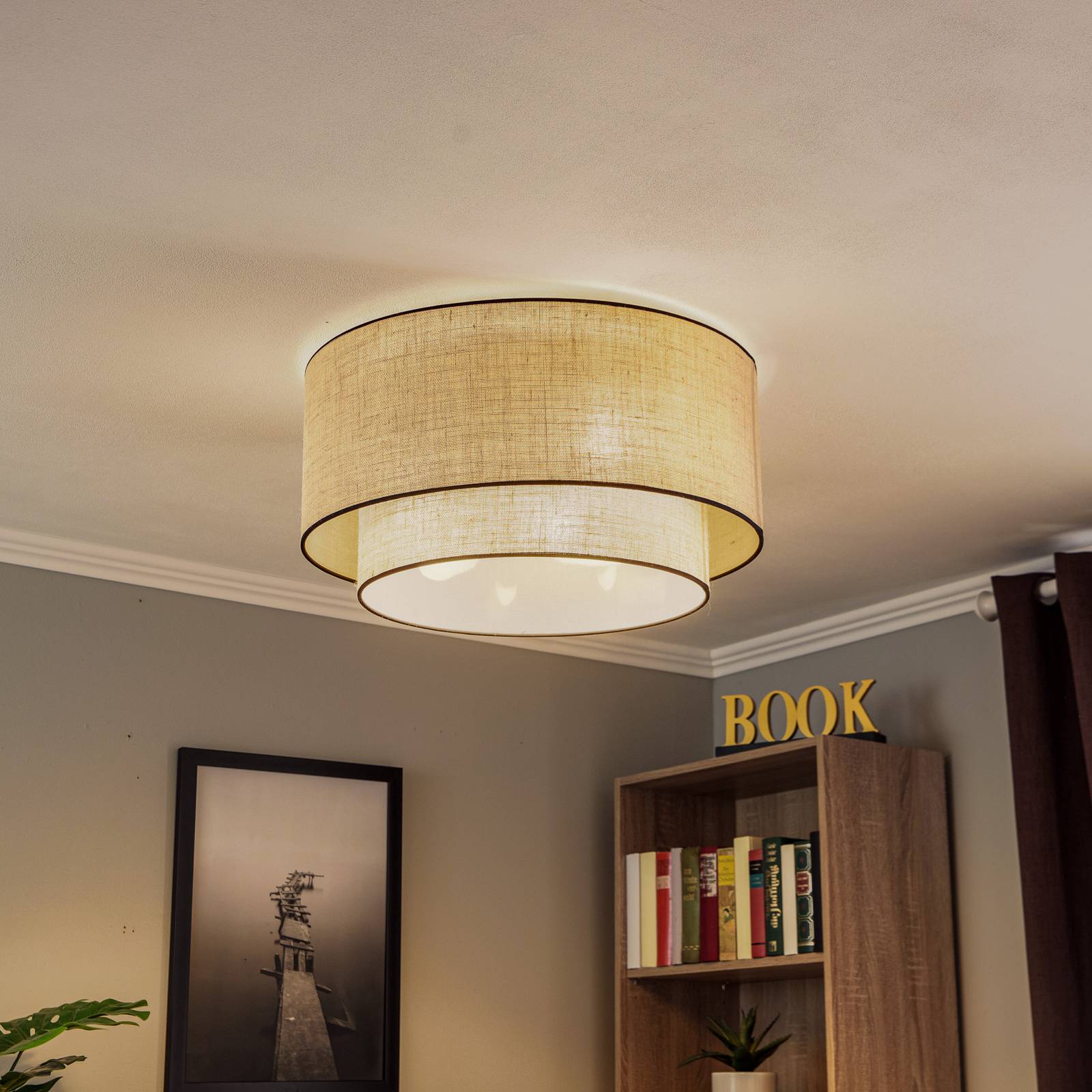 Stropné svietidlo Euluna Boho juta & čierna, hnedá/čierna, Ø60cm