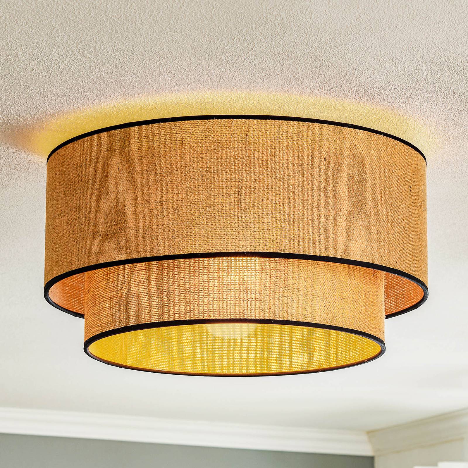 Stropné svietidlo Euluna Boho juta & čierna, prírodná/čierna, Ø45cm