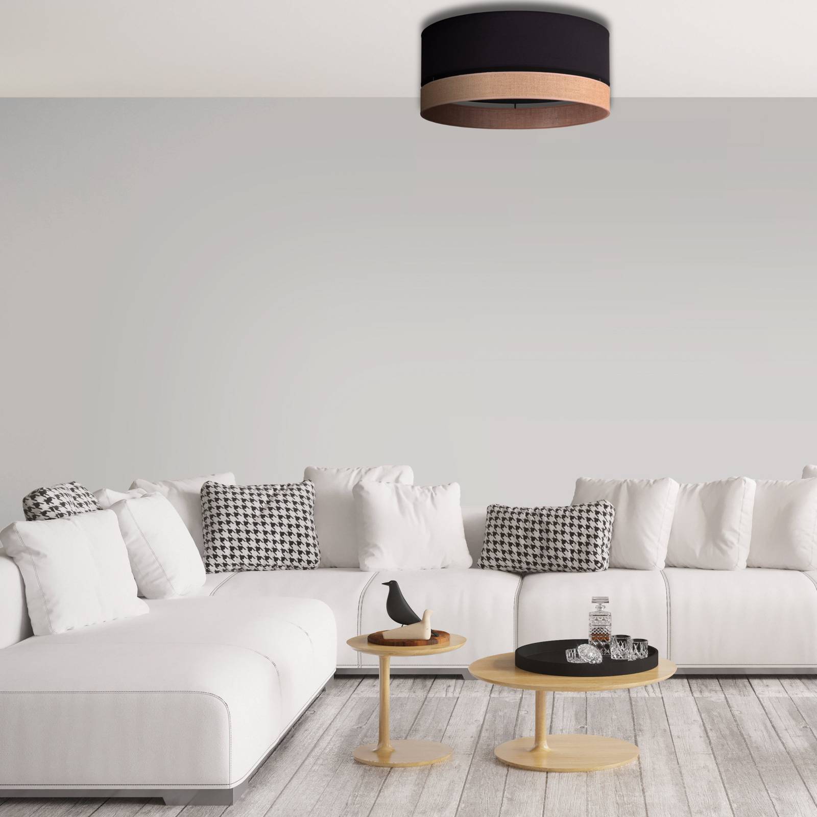 Stropné svietidlo Euluna Levo, Ø 60 cm, juta/čierna