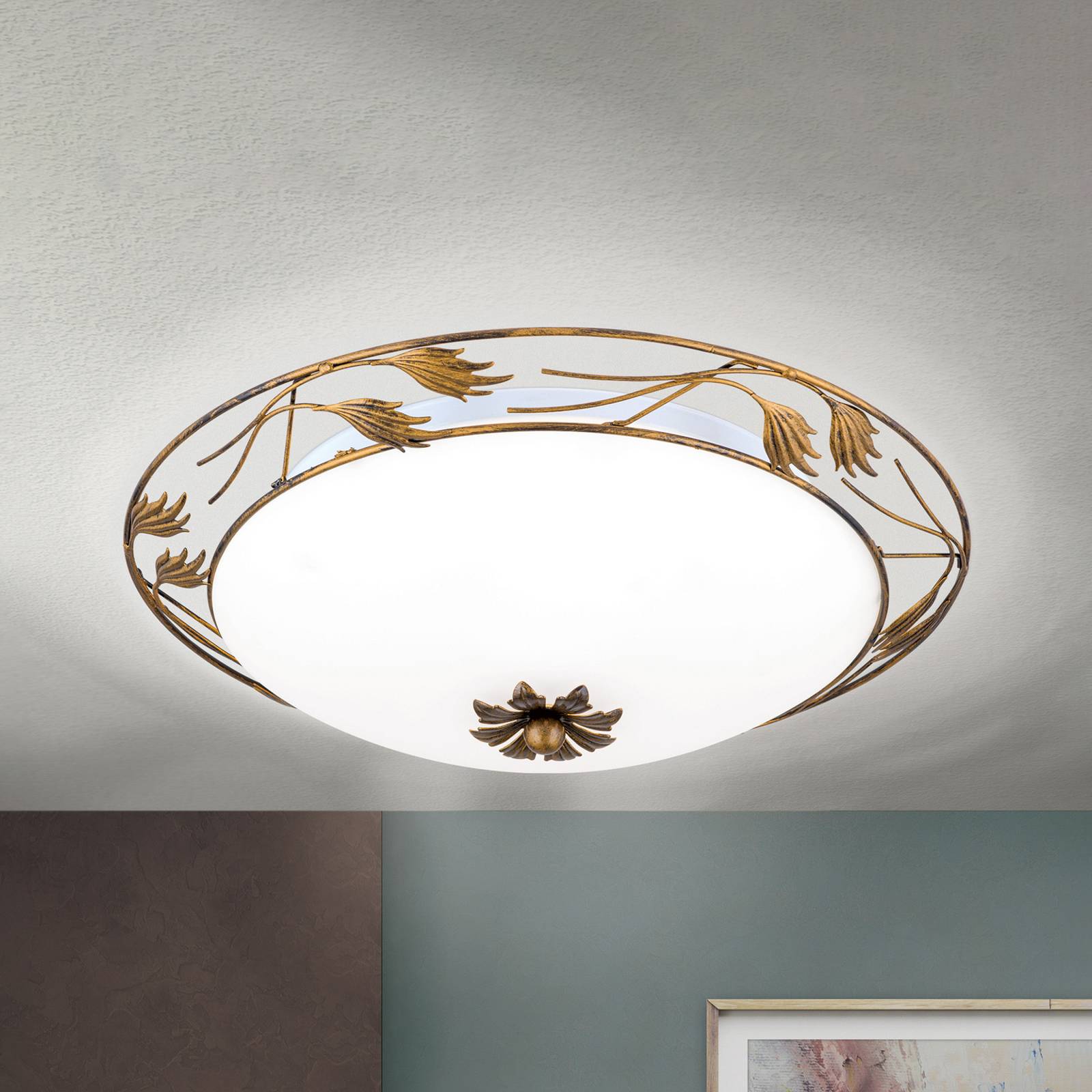 Stropné svietidlo Fleur, antická zlatá, Ø 50 cm