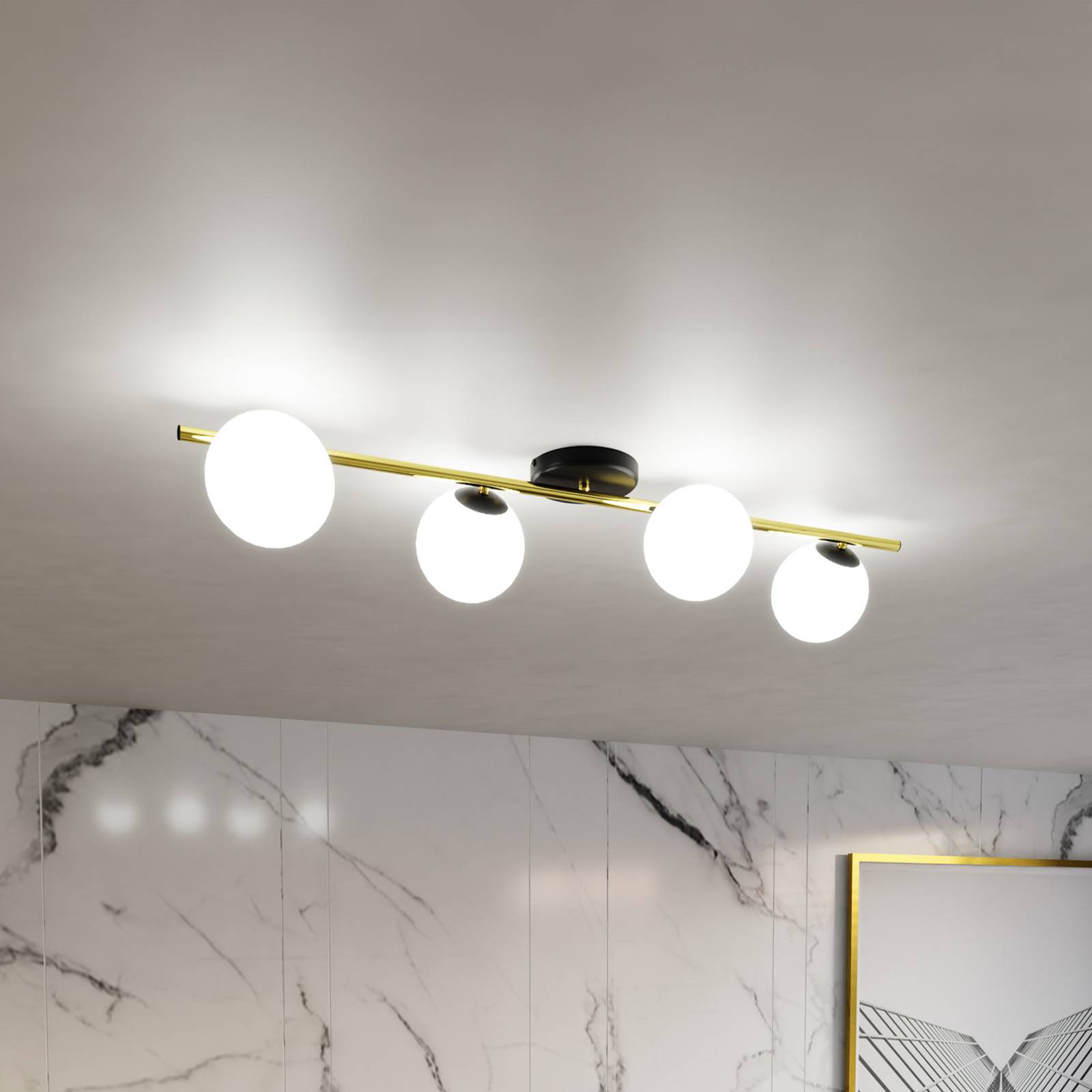 Stropné svietidlo Glassy 4-pl. lineárne čierne/zlaté/opálové