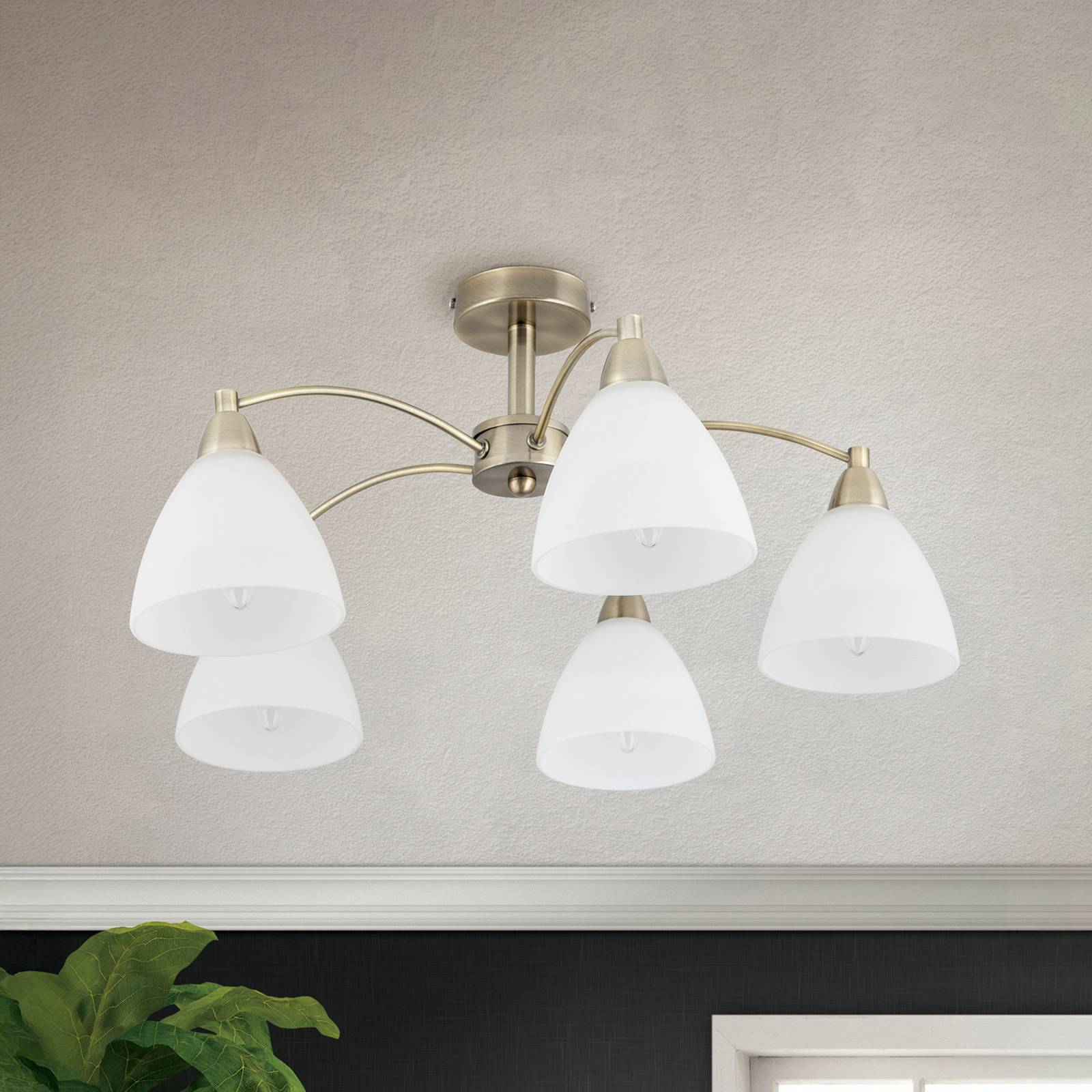 Stropné svietidlo Kinga starožitná mosadz 5-plameň