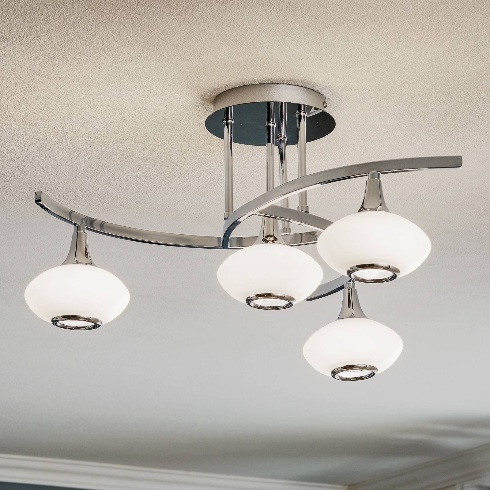 Stropné svietidlo Lia, 4 svetlá, farba chrómu, sklo/kov