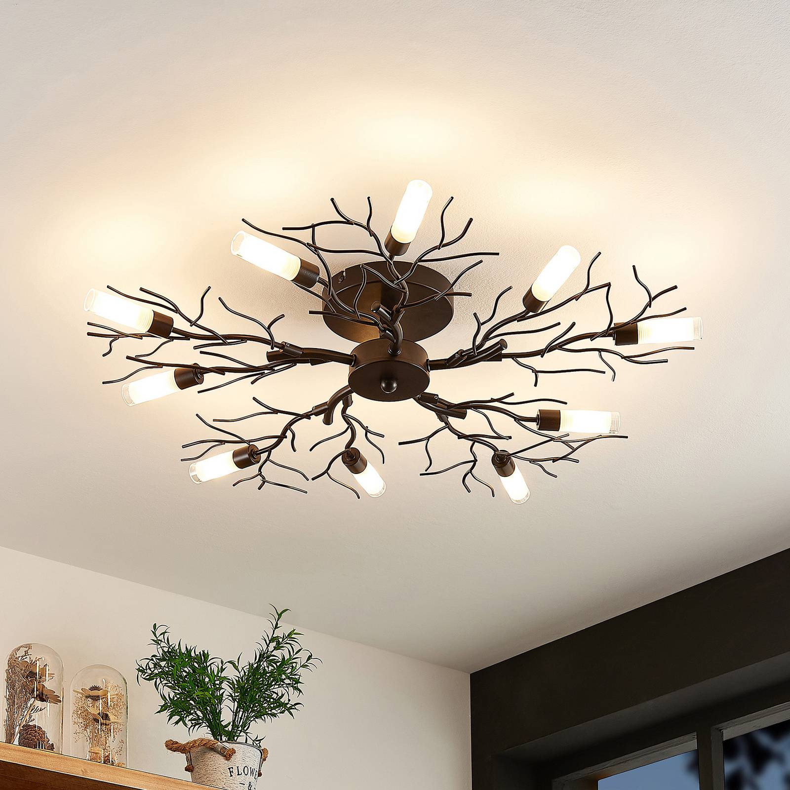 Stropné svietidlo Lindby Bigna, Ø 68 cm, 10 svetiel, sklo, kov