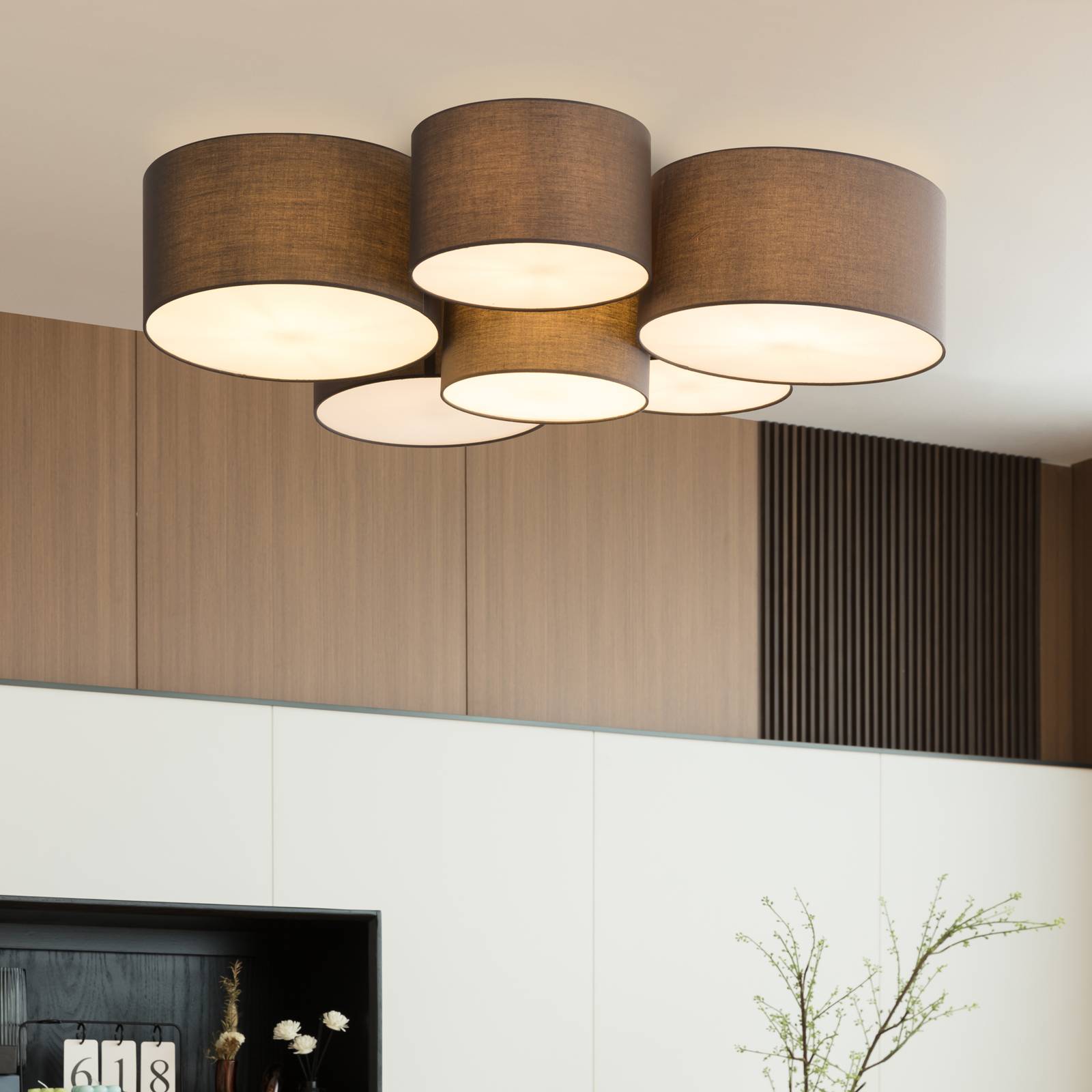 Stropné svietidlo Lindby Maureka, 94 cm, šesť svetiel, textil