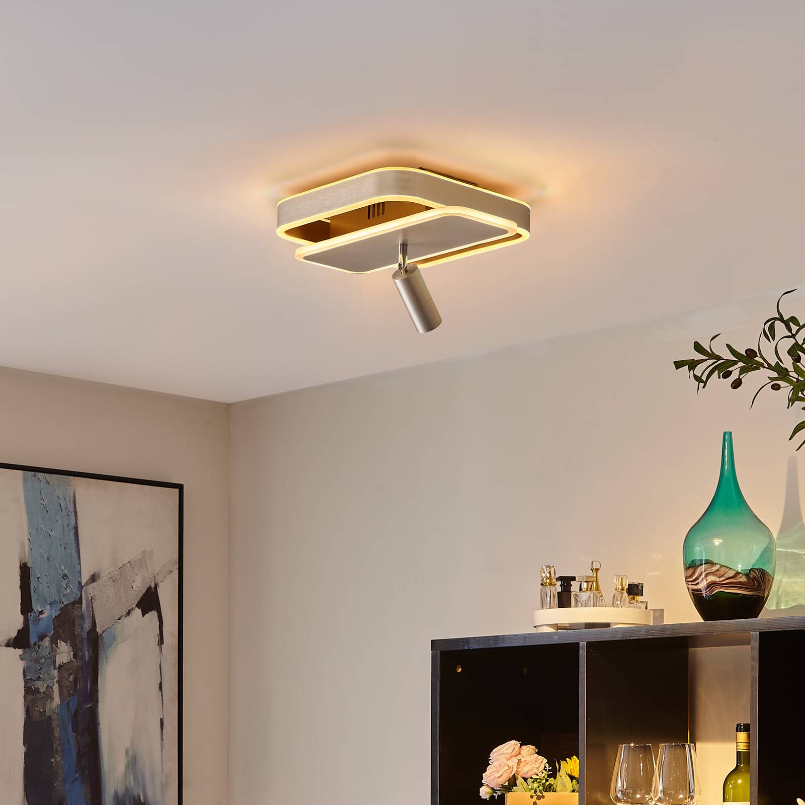 Stropné svietidlo Lucande Damivan LED, hranatý nikel