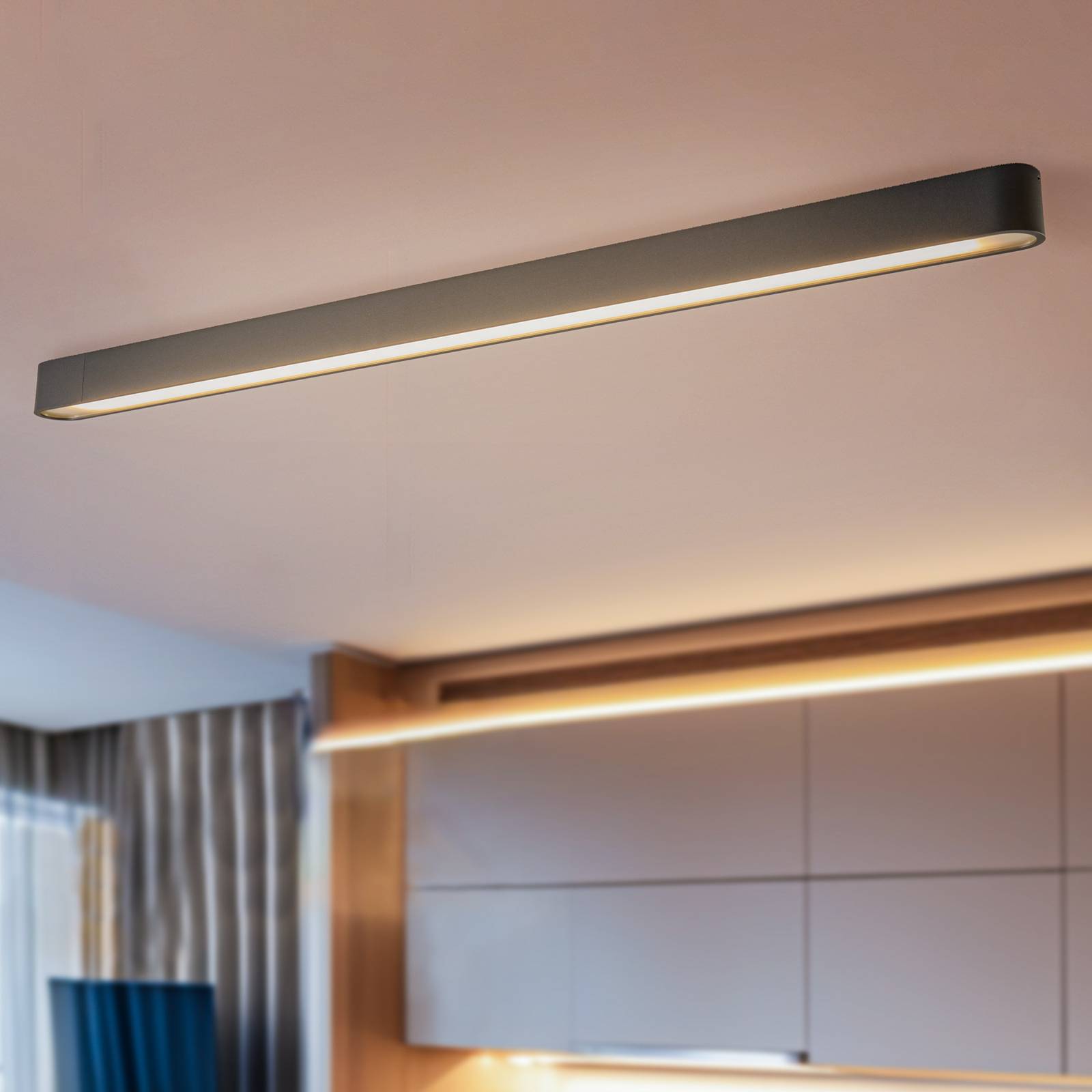 Stropné svietidlo Soft, 125 x 6 cm, grafit, hliník, G13