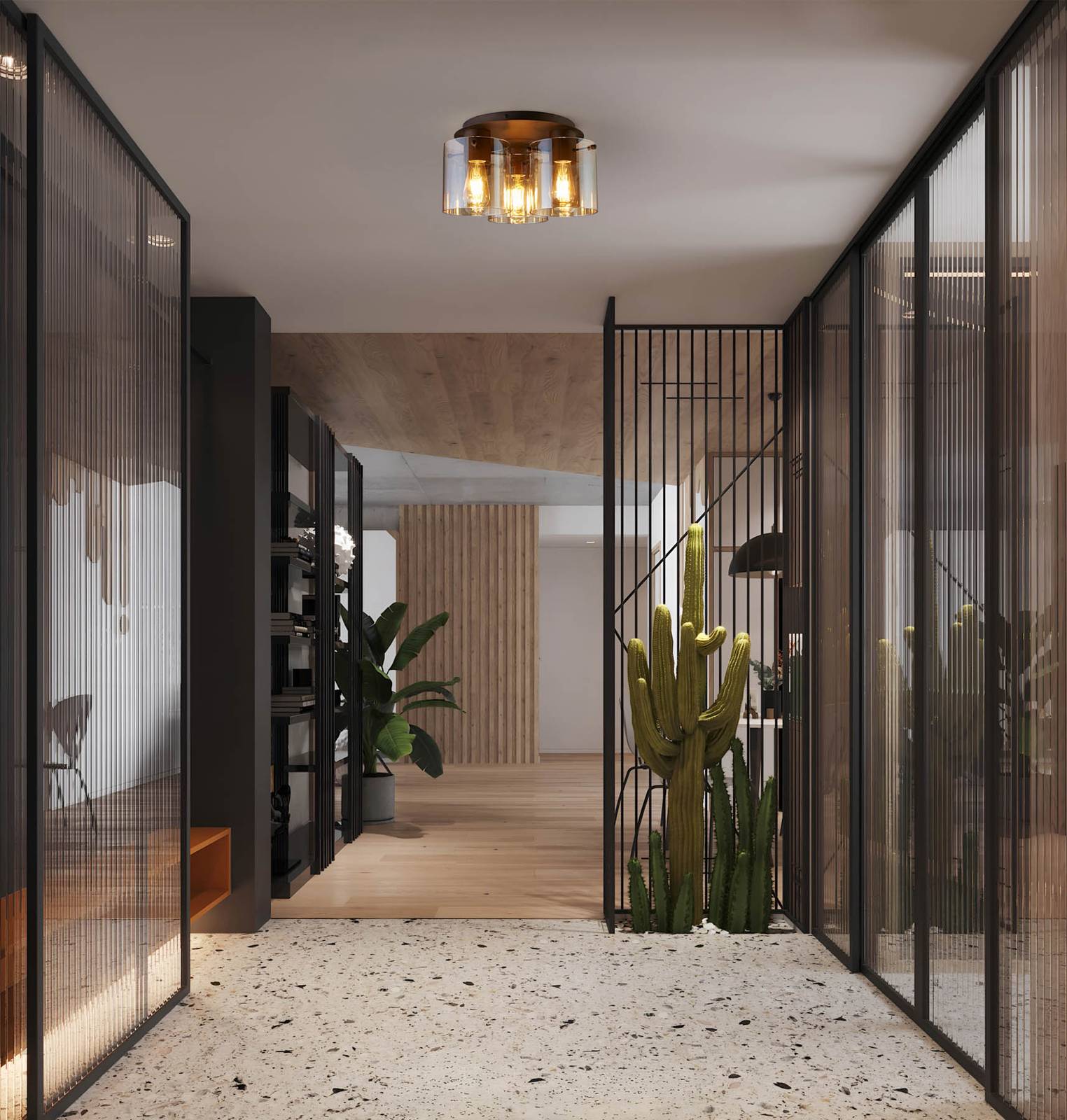 Stropné svietidlo Sweden, 3 svetlá, moka/jantárová, oceľ, sklo, E27