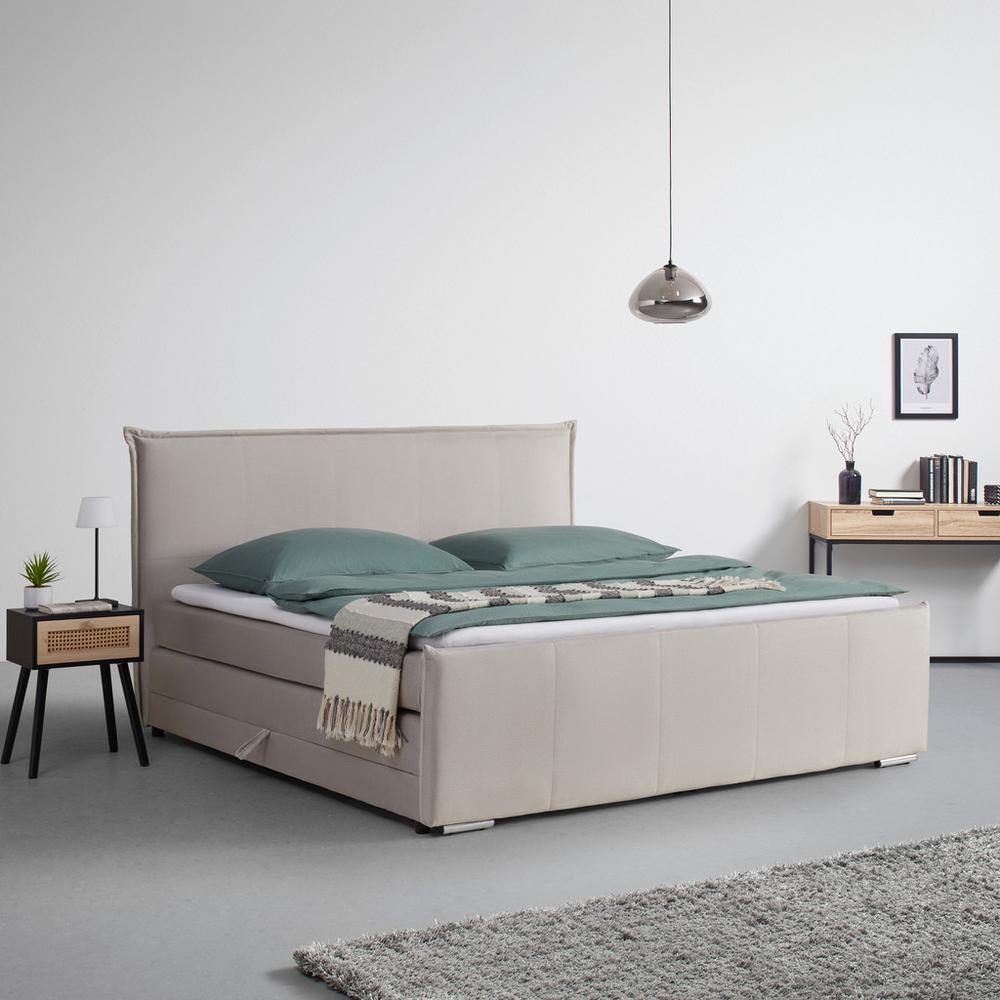 Posteľ boxspring s toperom, 200x200 cm, béžová