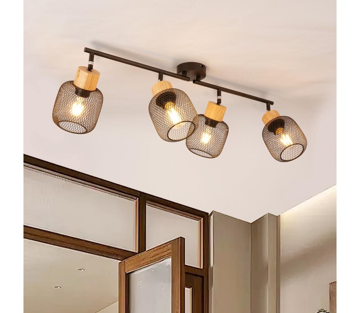 Brilagi Bodové svietidlo BASKLITE 4xE27/15W/230V kaučukové drevo/čierna BRI424