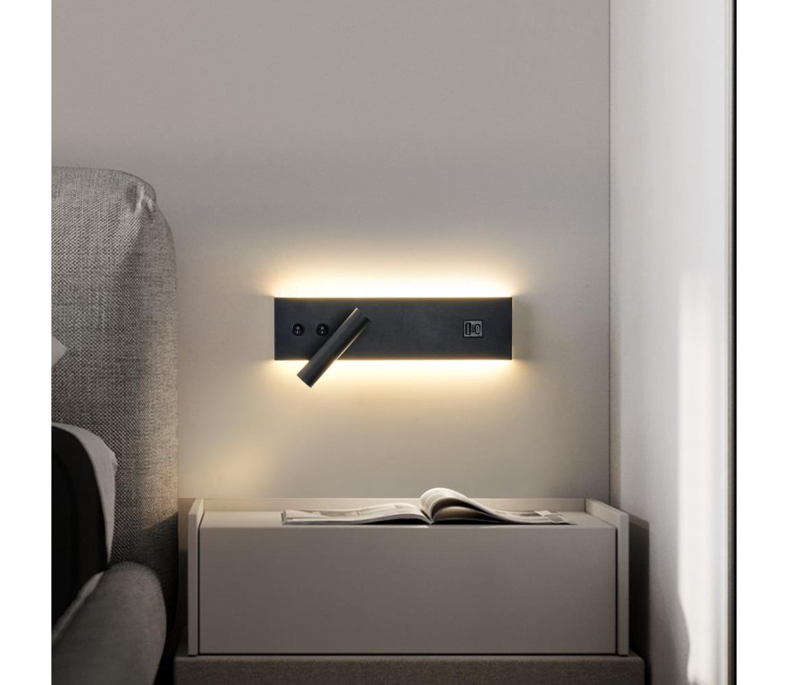 Brilagi LED Nástenné bodové svietidlo s USB portom NOCTIS LED/3W/230V+LED/9W čierne BRI299