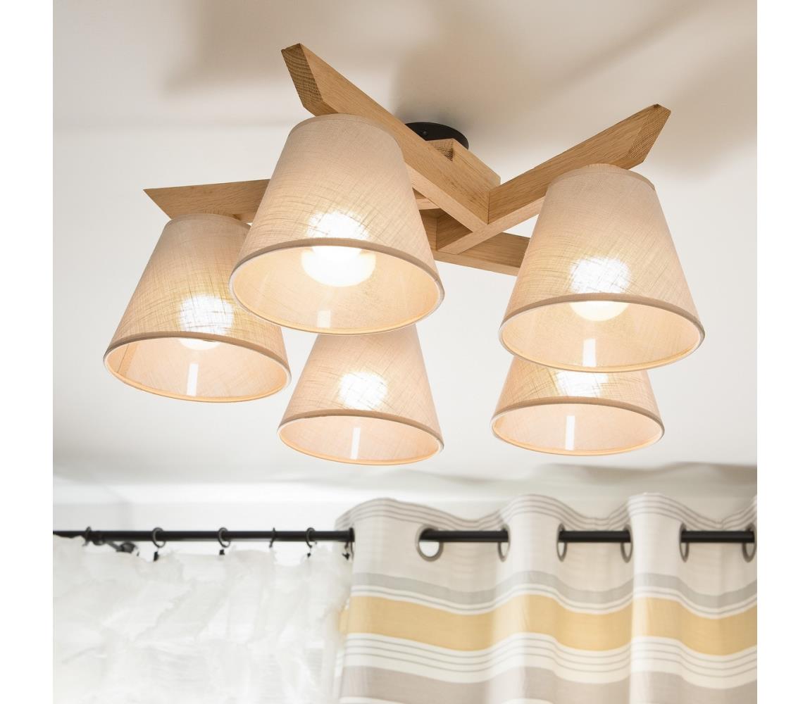 Brilagi LED  Prisadený luster ANTHONY 5xE14/40W/230V dub/béžová 8590828610755