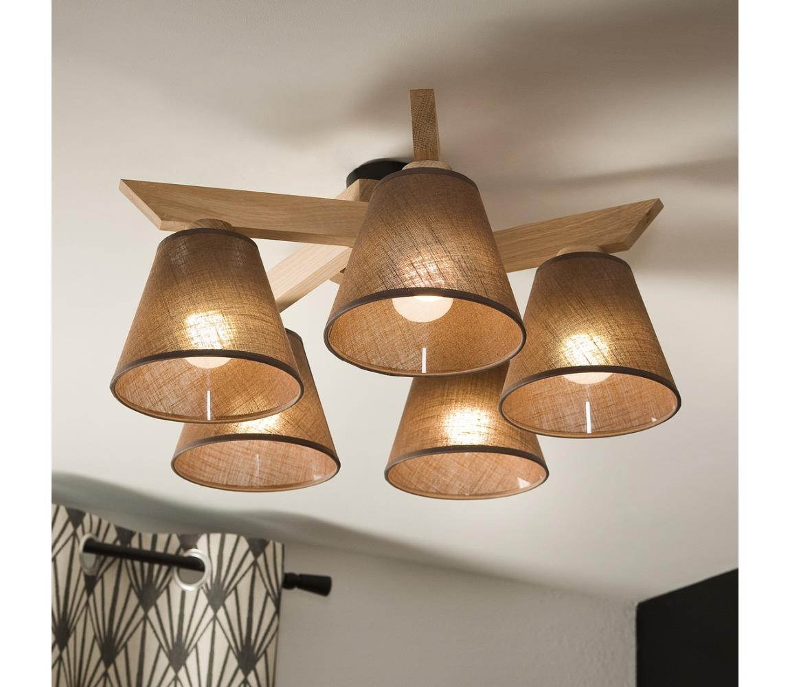 Brilagi LED  Prisadený luster ANTHONY 5xE14/40W/230V dub/hnedá 8590828610762