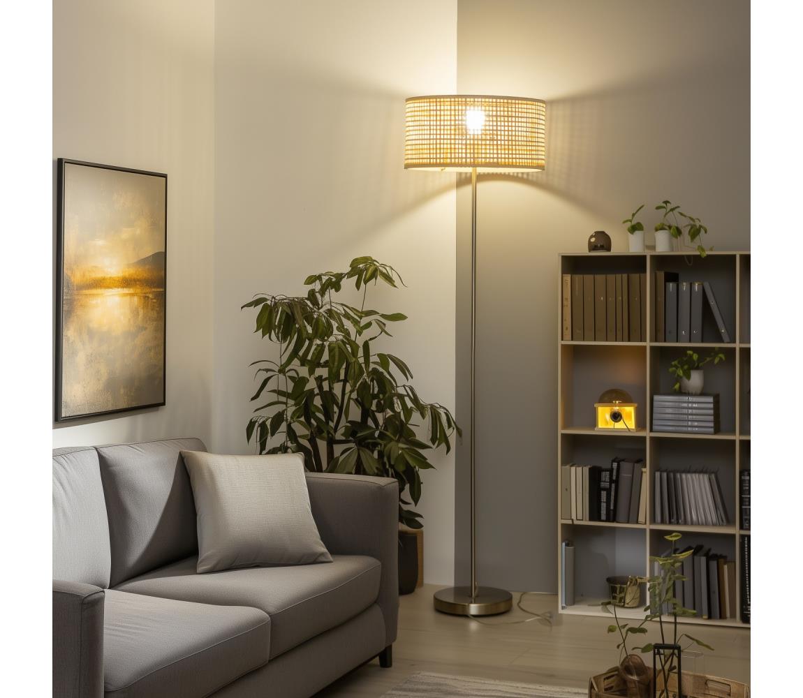 Brilagi LED stojacia lampa CERIA 1xE27/40W/230V priemer 25 cm bambus/matný chróm EG300183+EG781159