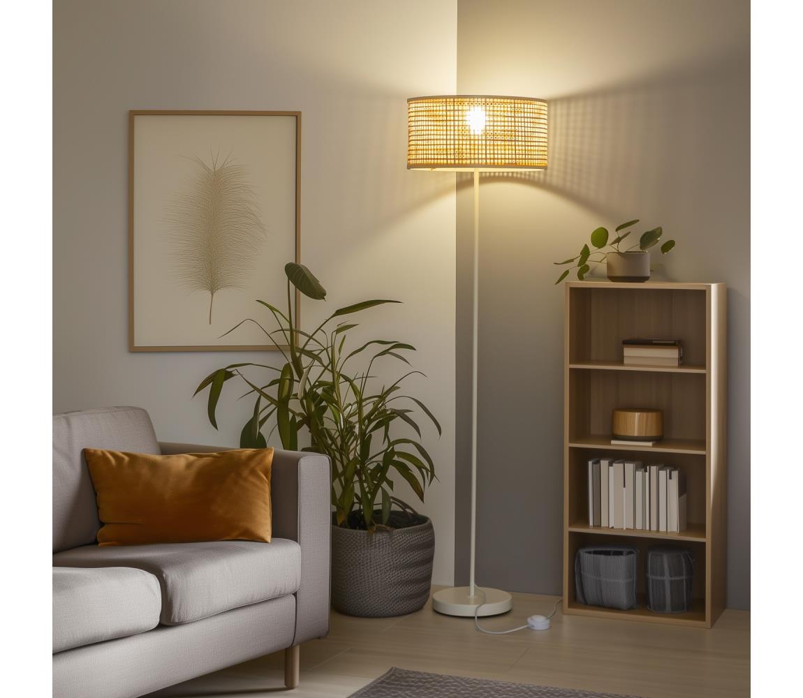 Brilagi LED stojacia lampa CERIA 1×E27/40W/230V, priemer 40 cm, bambus/biela EG300182+EG781161