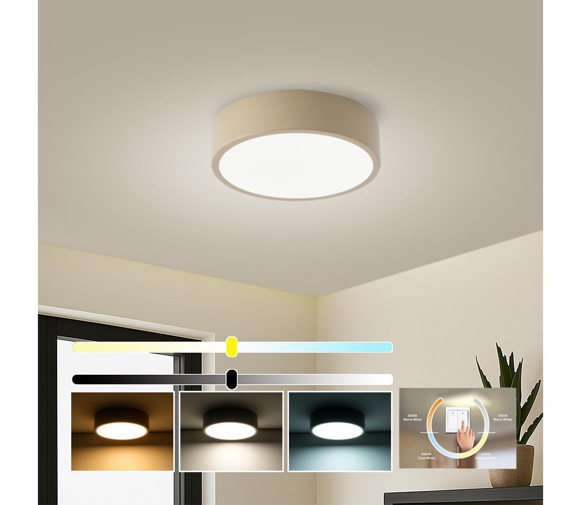 Brilagi LED stropné svietidlo POOL, 18 W, 230 V, 3000/4500/6000 K, priemer 20 cm, béžové BRI541