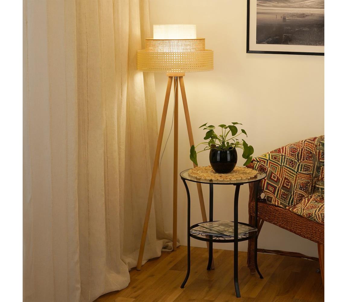 Brilagi Stojacia lampa CEDAR LUNETA 1xE27/15W/230V ratan/hnedá/krémová