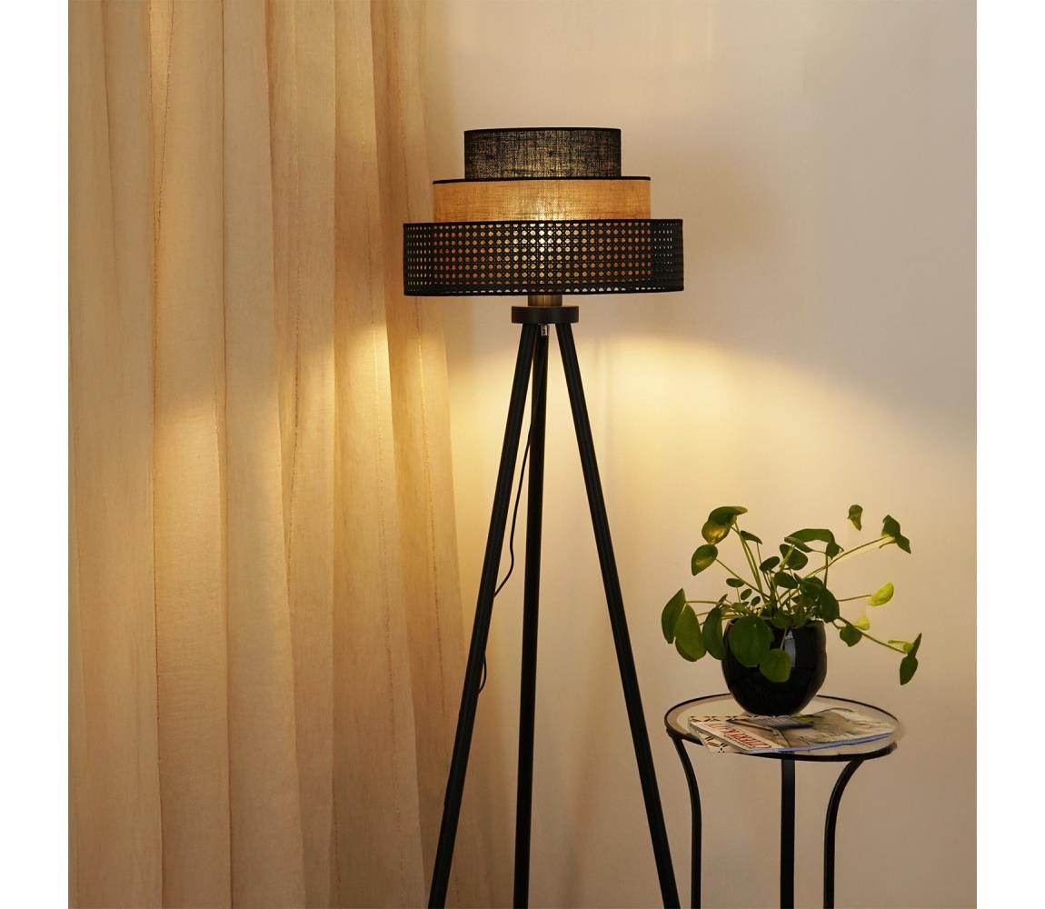 Brilagi Stojacia lampa DAKOTA LUNETA 1xE27/15W/230V čierna/ratan